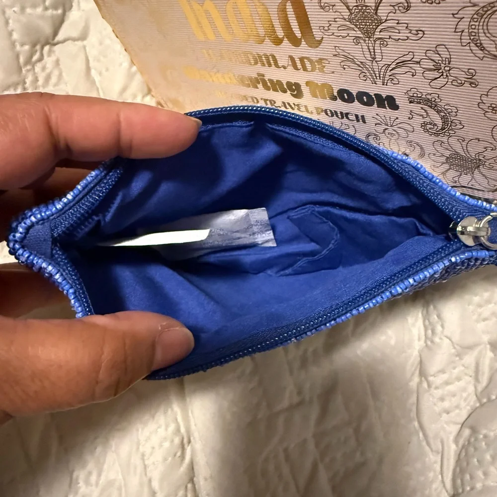 Blue and White Sequin Cat Mom Pouch